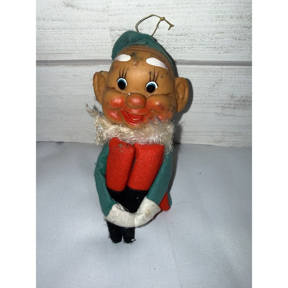 Vintage Christmas Jolly Face Santa Claus Elf Knee Hugger Red Cheeks Felt 11"